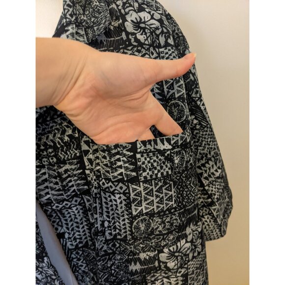 Mens Plus Size Black White Tribal Print Hawaiian Short Sleeve Button Up Beach XL - Picture 2 of 8